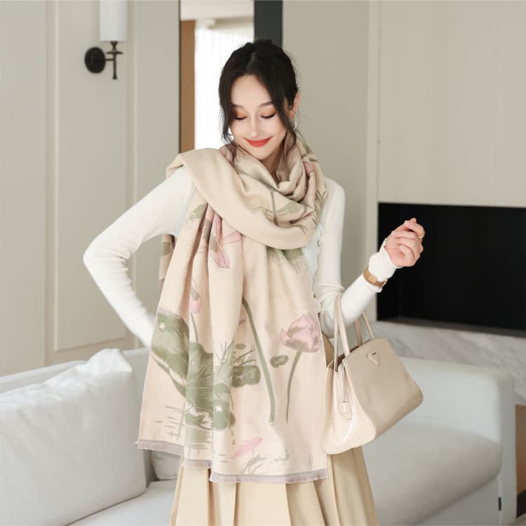 [Nova chegada] elegante xale de lótus nacional feminino imitação de caxemira Jacquard cachecol elegante simples elegante