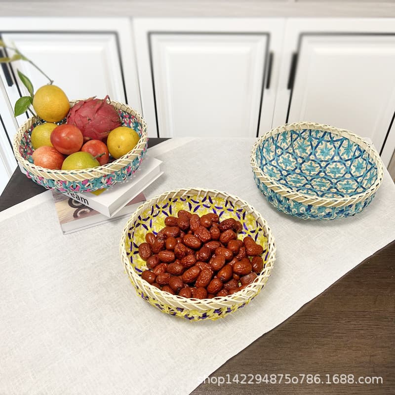 Cor Natural bambu tecido cesta de frutas arte tecido lanche cesta decoração b & b de flores armazenamento cesta de