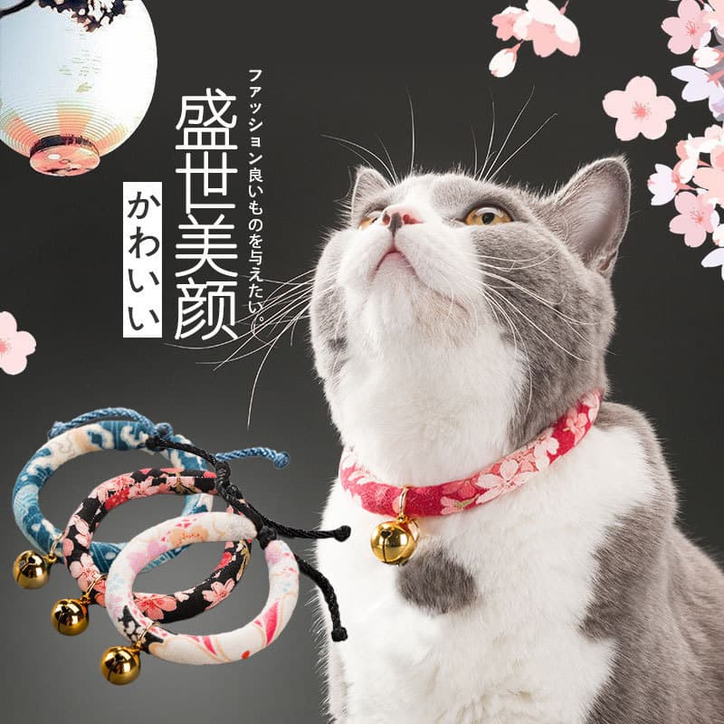 Colar para animais de estimação coleira de gato estilo japonês coleira de gato coleira de sino de gato colar de corda de