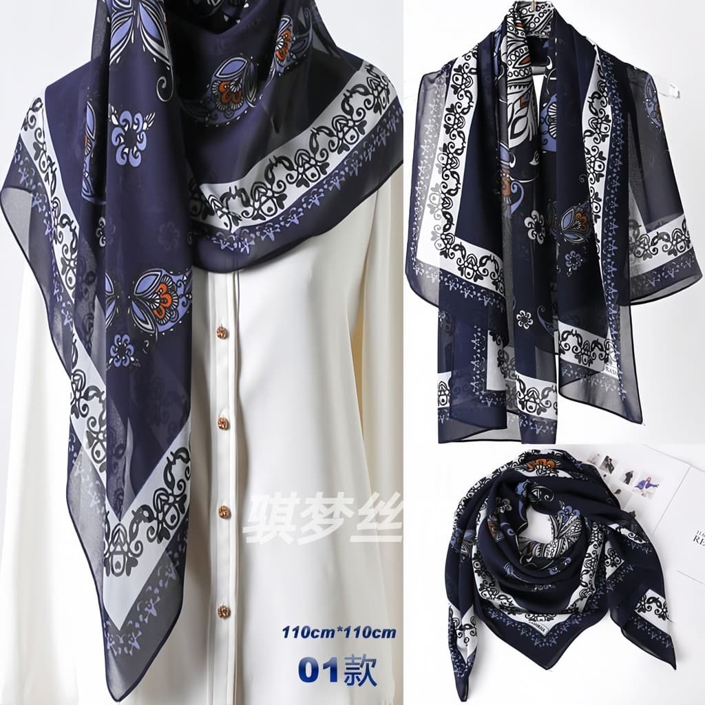 Novas senhoras Baotou Chiffon lenço de seda quente grande lenço quadrado protetor solar All-Match caju pele macia @