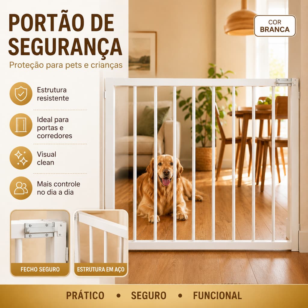 Portão Pet Grade Fixa Parafusada Parede 80cm Aço Reforçado