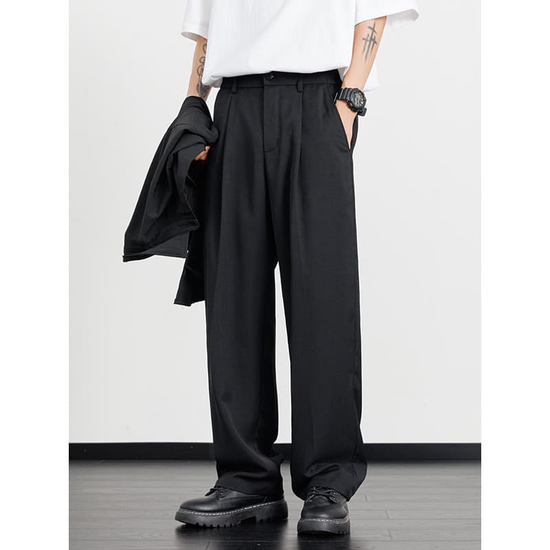 Calças masculinas calças casuais verão novo estilo Drape gelo seda estilo fino na moda solto All-Match em linha reta per