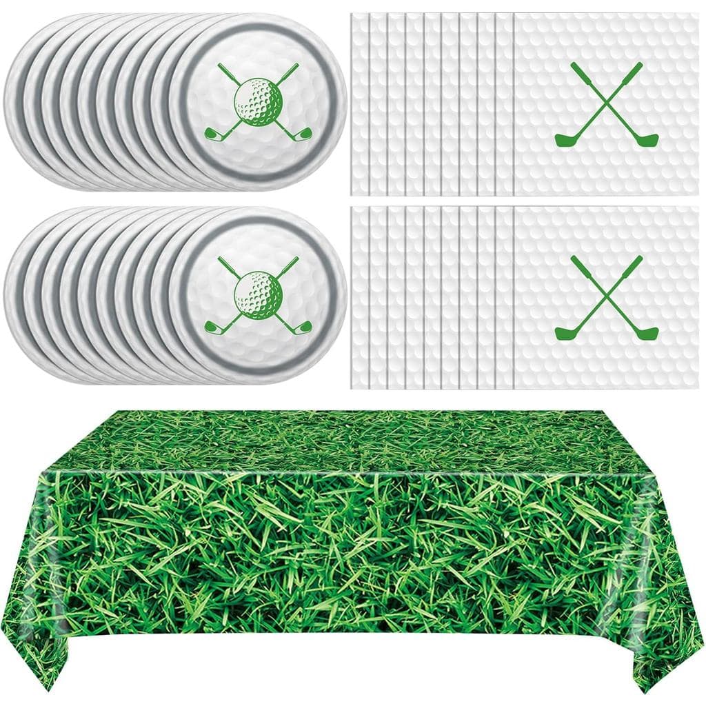 Pratos, Guardanapos e Toalha de Mesa para Festa de Golfe - 41 Peças de Suprimentos para Festa de Golfe, Conjunto de Uten