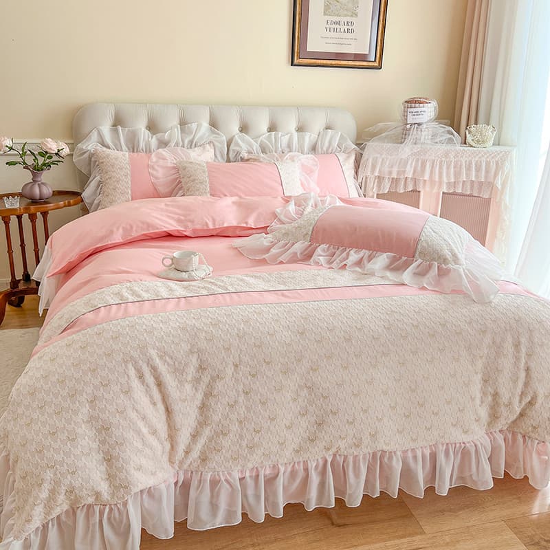Fada puro algodão cama conjunto de quatro peças estilo princesa babados rendas colcha capa 100% algodão saia cama conjun