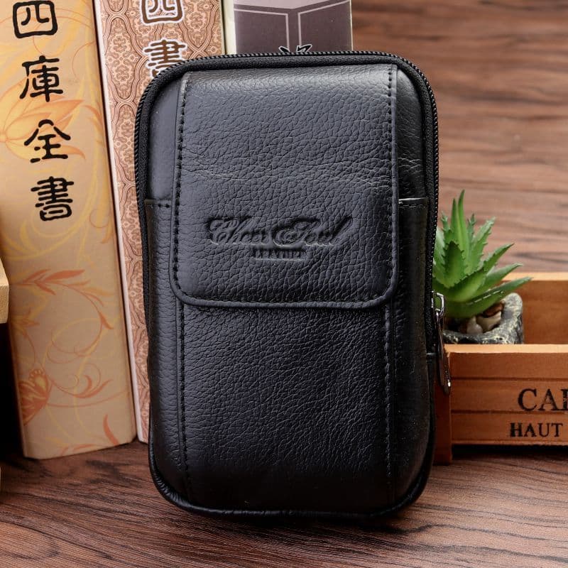 Xizhixiu bolsa de cintura justa de couro, 17cm, 18cm, 19cm, couro genuíno, bolsa para celular masculina, bolsa moderna p