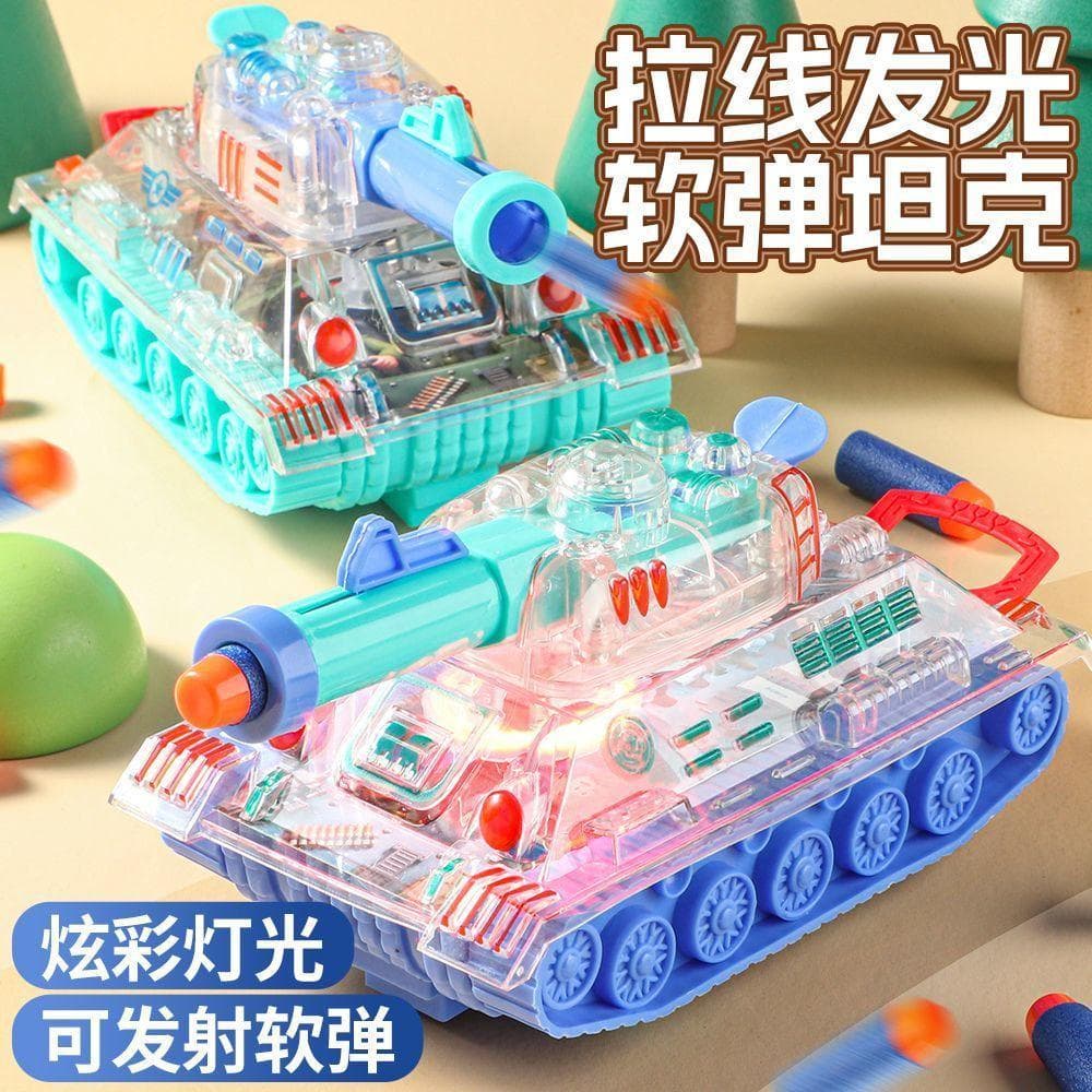 Novo estilo de simulação tanque brinquedo carro imprensa lançamento bala macia carro militar menino puxar fio luz carro