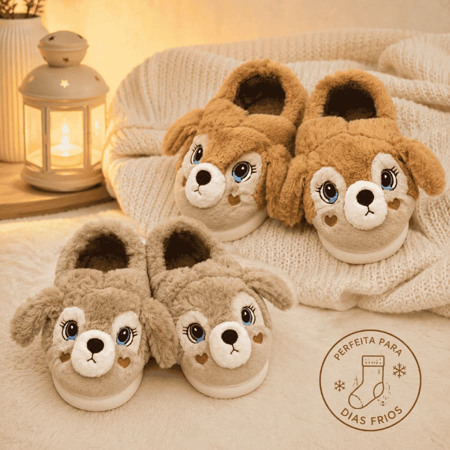Pantufa Ursinha Rosa de Pelúcia Feminina Super Macia Antiderrapante Confortável Inverno Presente