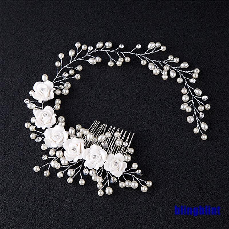 Pente de Cabelo de Luxo para Casamento, Acessórios de Noiva com Pérolas, Feito à Mão