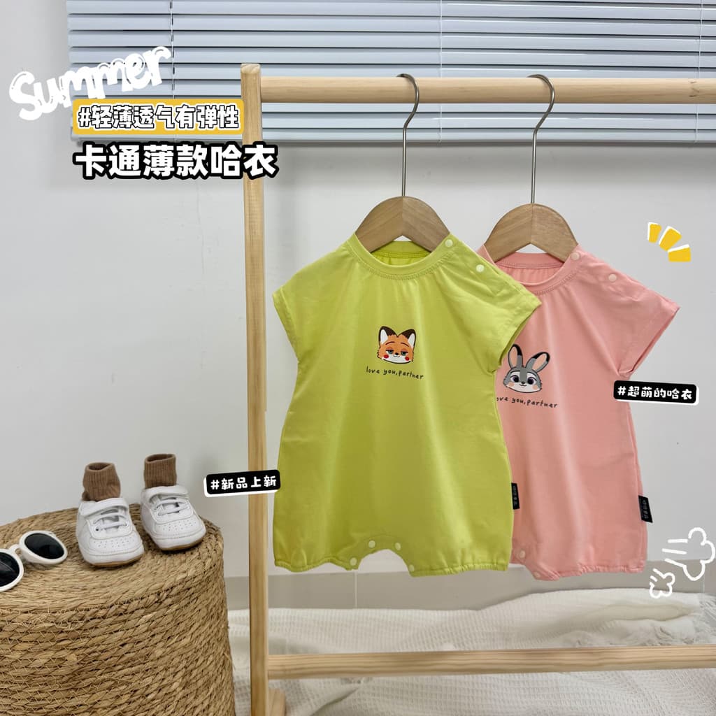 Verão estilo fino bebê macacão de manga curta masculino feminino bebê dos desenhos animados cor brilhante Animal impress