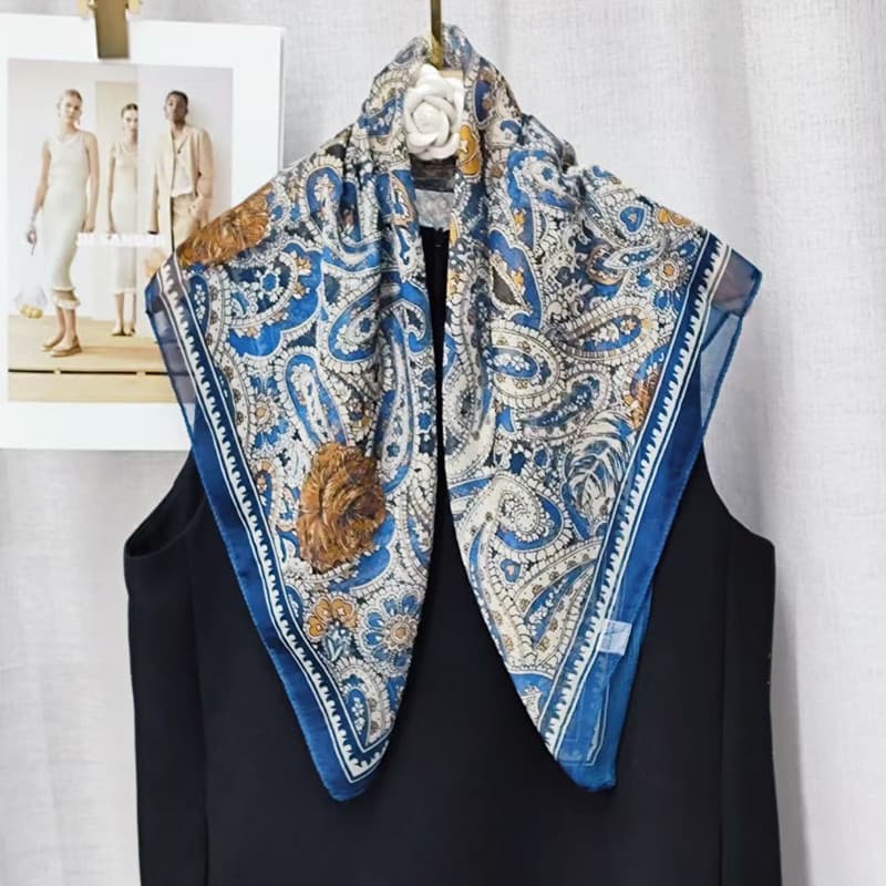 Primavera verão caju lenço quadrado lenço de seda 70 luz francesa respirável moda Denim caju lenço quadrado cachecol xal