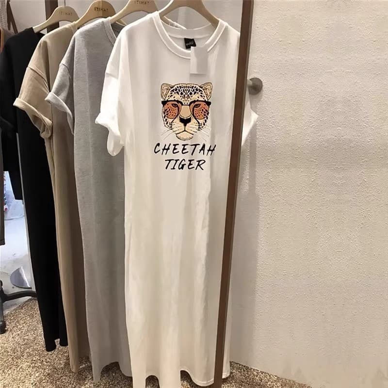 Puro algodão branco longo camiseta vestido feminino 2025 verão manga curta solto alto vestido de manga voadora vestido l