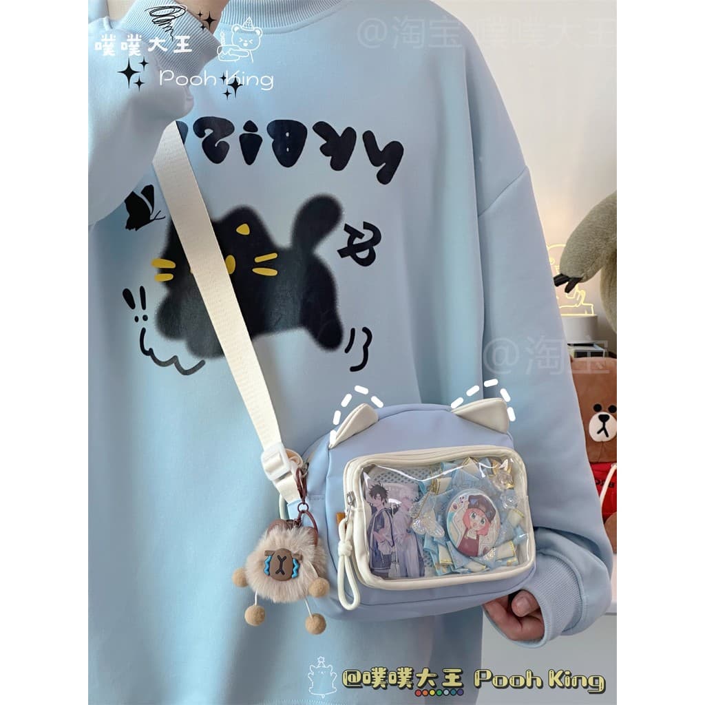 Mini bolsa de dor bidimensional para meninas, lanches com orelha de gato, barra transparente, bolsa mensageiro para dor,