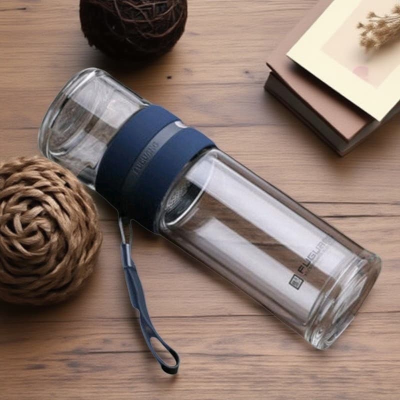 Fuguang copo de vidro de camada dupla para fazer chá, copo de filtro prático, separação de água de chá com armazém de ch