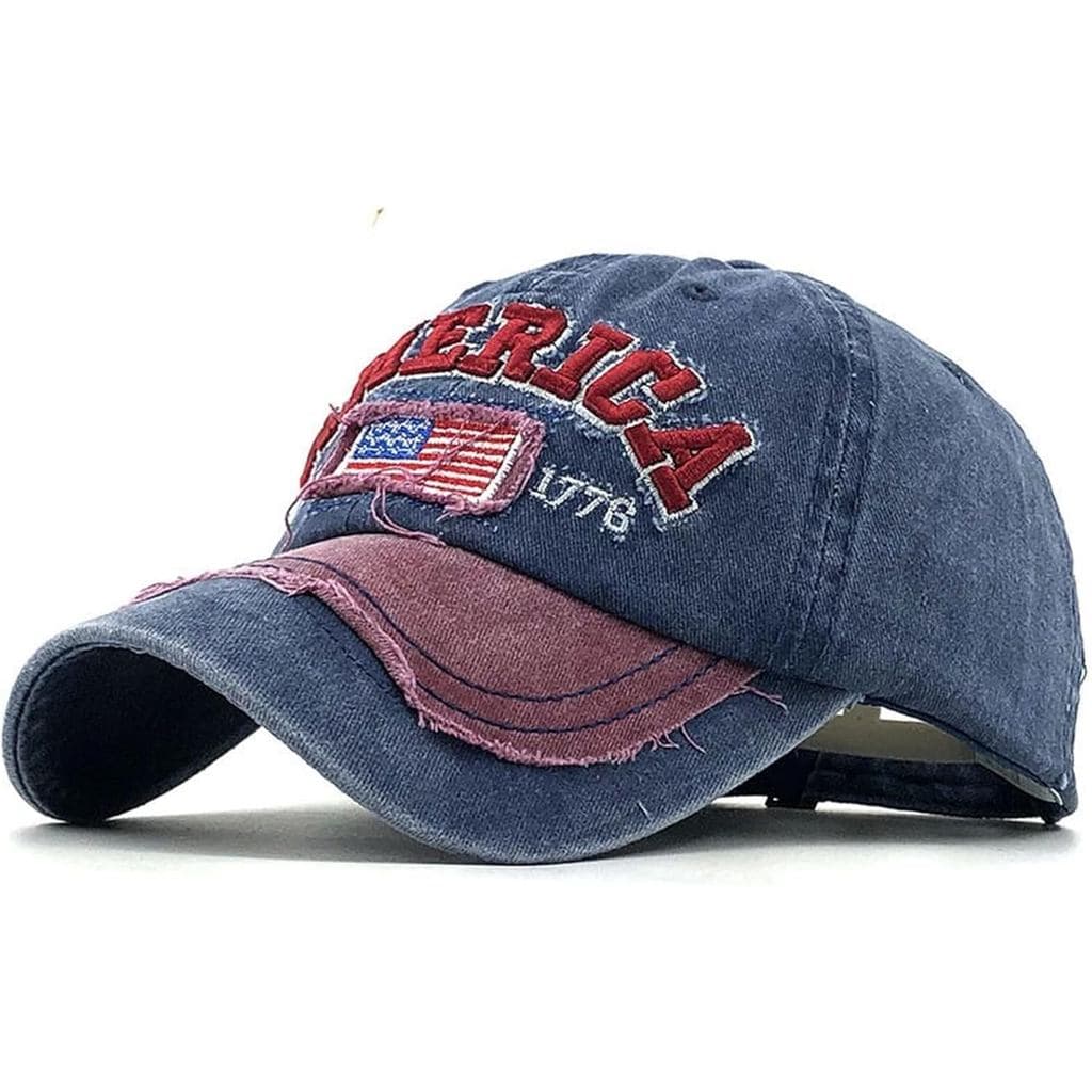 Boné de Beisebol com Bordado da Bandeira Americana para Homens e Mulheres, Estilo Vintage, Algodão Desgastado, Ajustável
