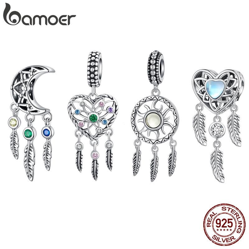 BAMOER925 Sterling Silver Dream Catcher Retro Beaded Ornamento De Bricolage Para Meninas APAE