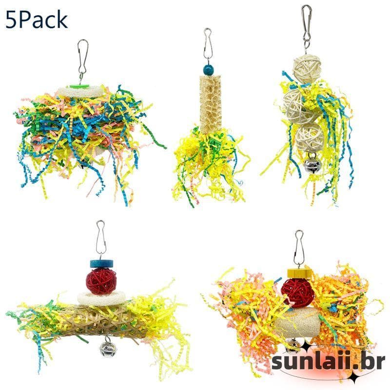 SUNLAII 5 Brinquedos Mascar Pássaros Brinquedo Forrageamento Papagaio Rattan Pendurado Para Gaiola Calopsit