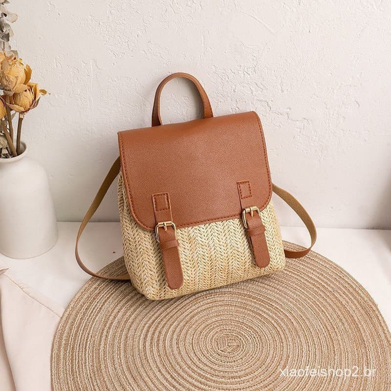 DROPASSIST Mochila de Palha Pequena para Mulheres Bolsa de Ombro Versátil com Cordão Mochila Feminina RWDX