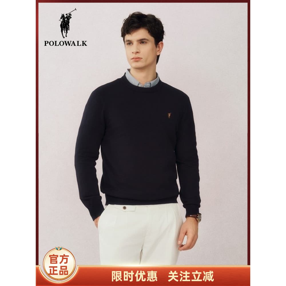 POLOWALK Suéter masculino com gola redonda, outono, negócios, moda Casual, pulôver combinado