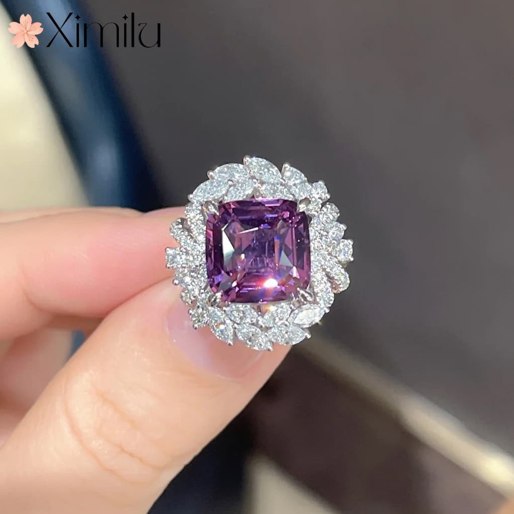 ⭐ Original colorido Gem ametista anel feminino luxo brilhante cheio de diamante moda jóias