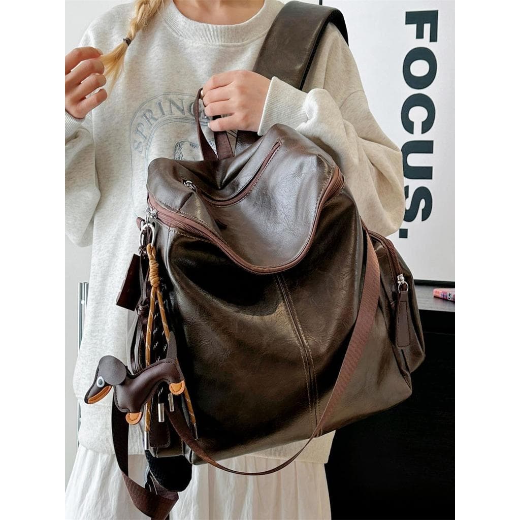 Muzi Street mela estilo alemão mochila de couro macio feminino grande capacidade multifuncional saco de escola Retro sim