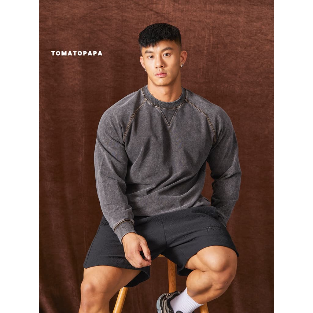 TOMATOPA Moletom masculino americano de rua alta com gola redonda, manga Raglan, roupa de rua solta, estilo retrô, pulôv