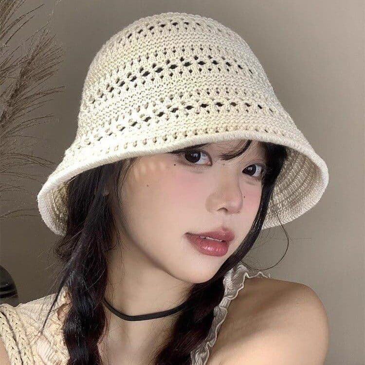 Chapéu de balde oco de malha japonês feminino verão estilo fino respirável guarda-sol protetor solar bacia chapéu mostra