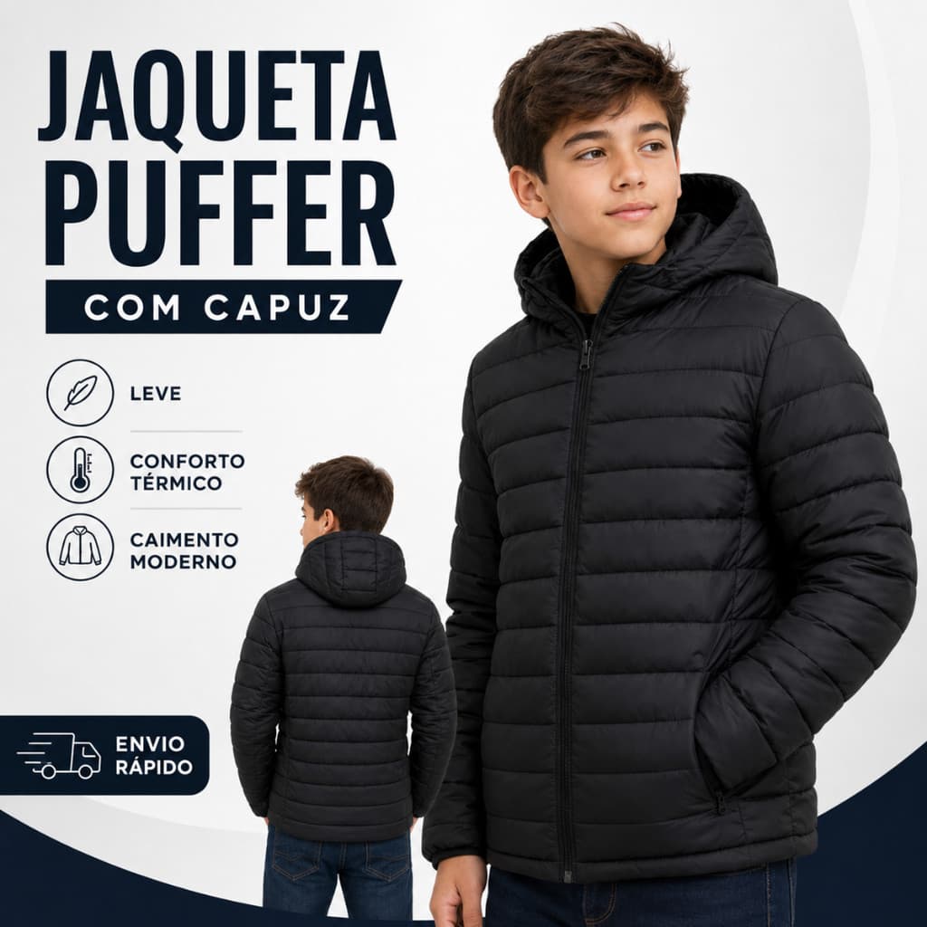 Jaqueta Puffer Infantil Bobojaco Capuz Removível Unissex Inverno Frio