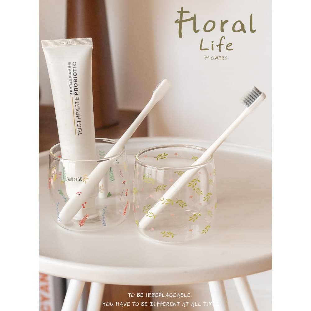 Copo Floral para enxaguatório bucal, copo de dente feminino, vidro de borosilicato alto, tanque de dentes, banheiro domé