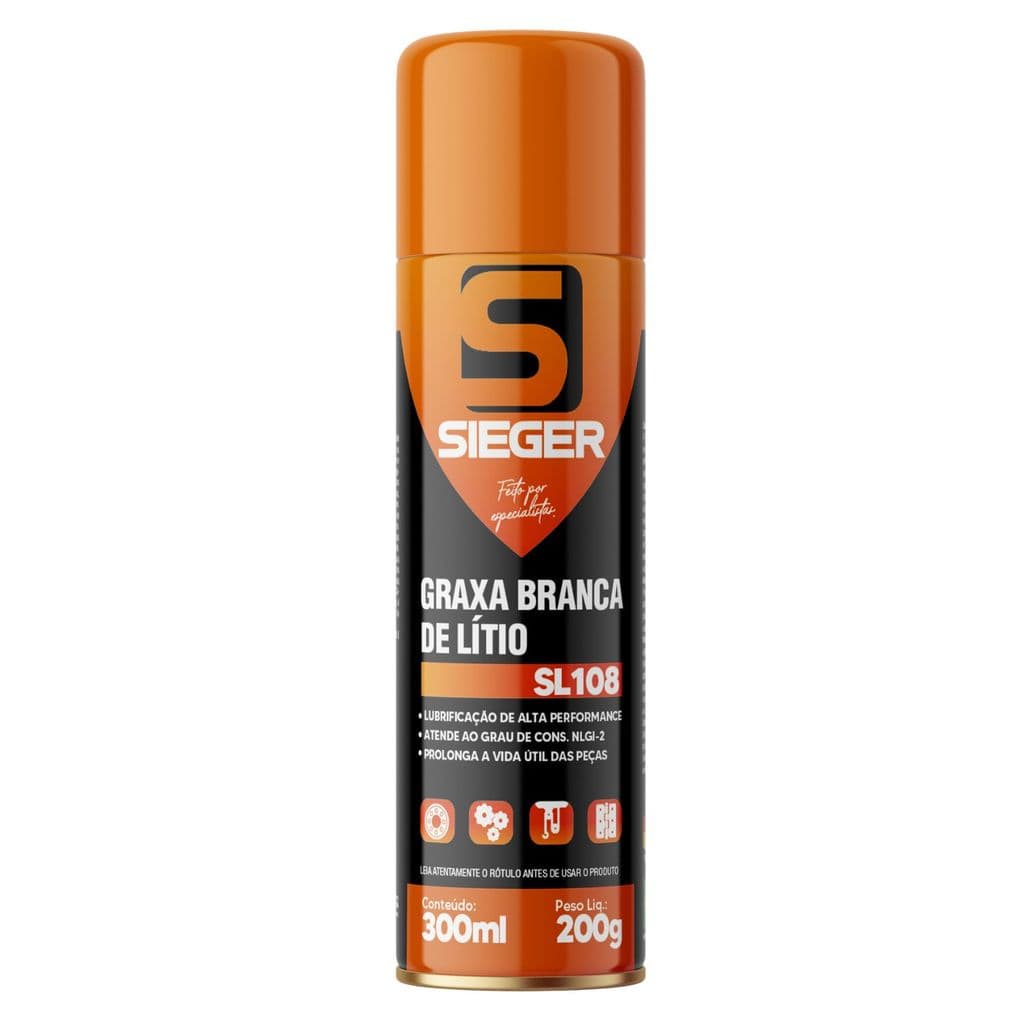 Graxa Branca Lítio Sieger SL108 Spray 300ml 200g NLGI2 Auto