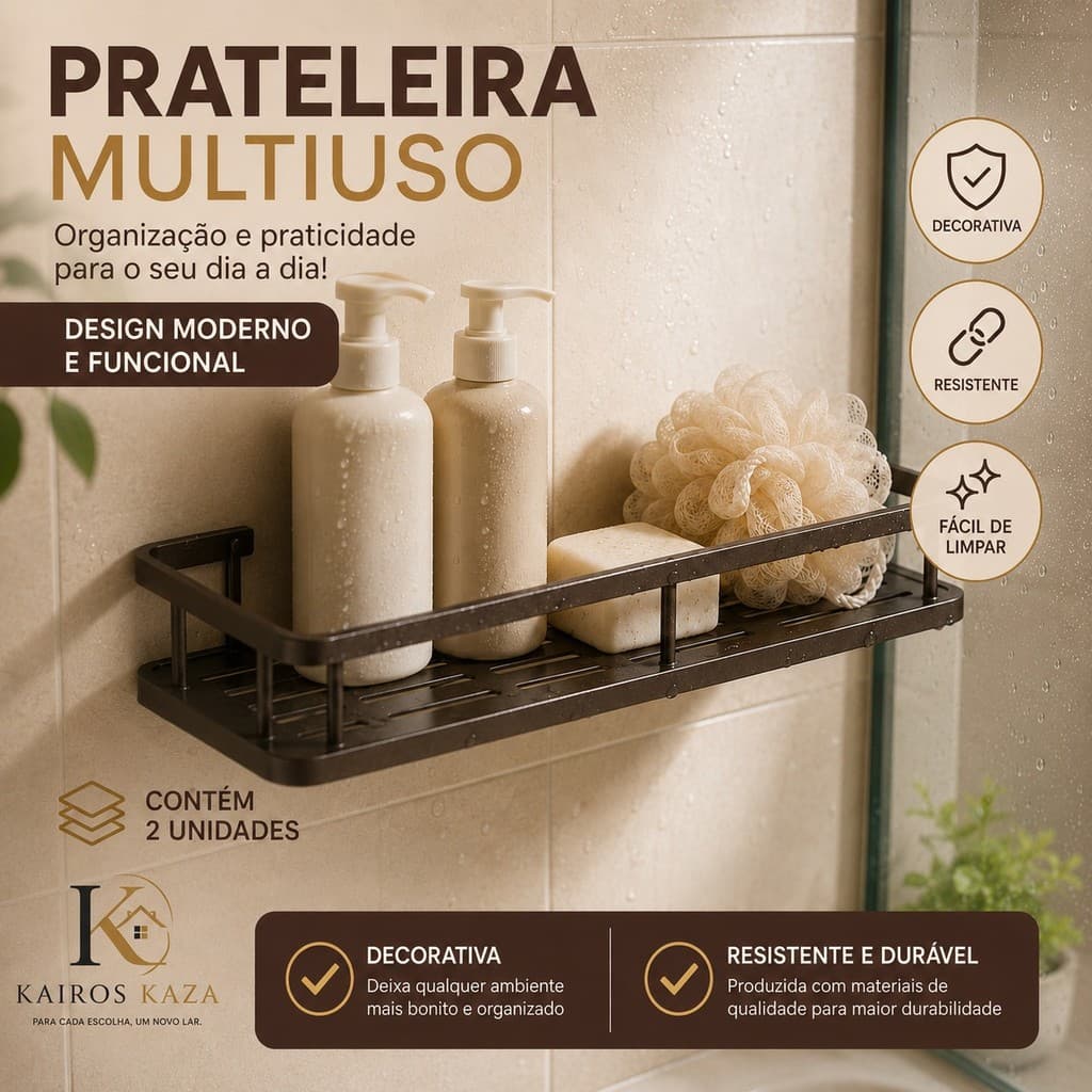 Suporte Prateleira Multifuncional Para Banheiro e Cozinha - Duas Unidades
