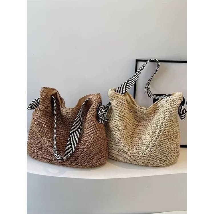 Bolsa de palha de grande capacidade feminina verão férias à beira-mar tecido praia saco estilo preguiçoso Commuter bolsa