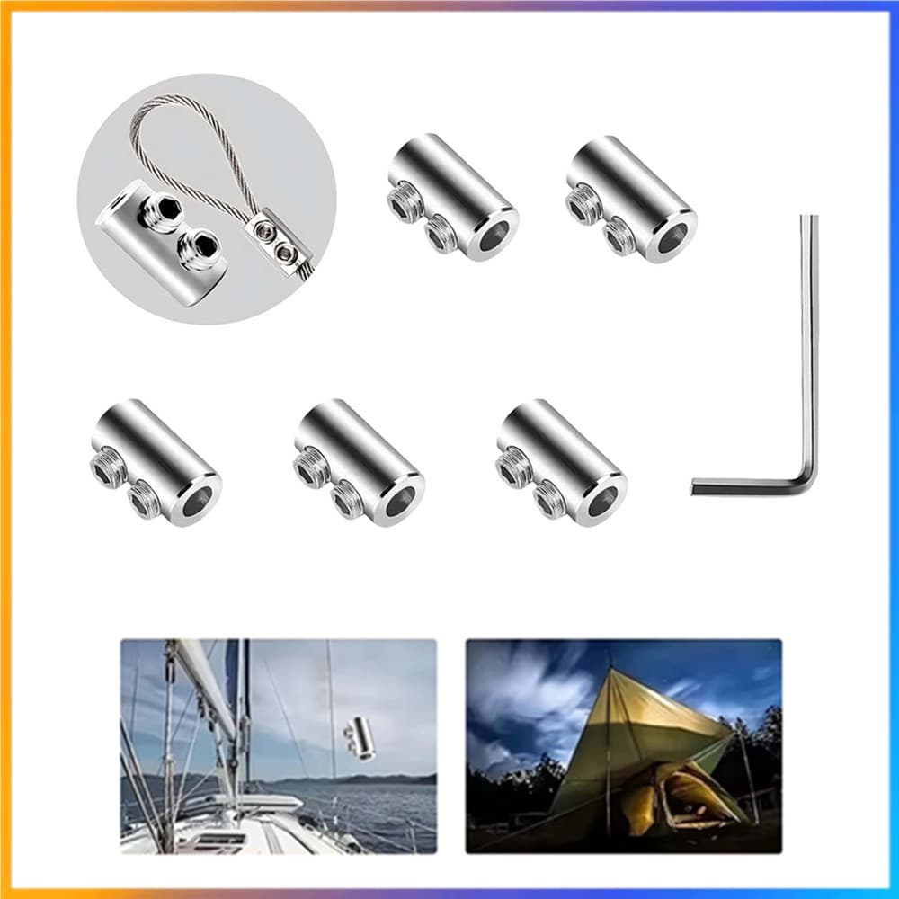 Braçadeira de corda de fio de aço de 1.5-2mm, braçadeira de cobre de Metal com parafuso de furo duplo, prendedor de cabo
