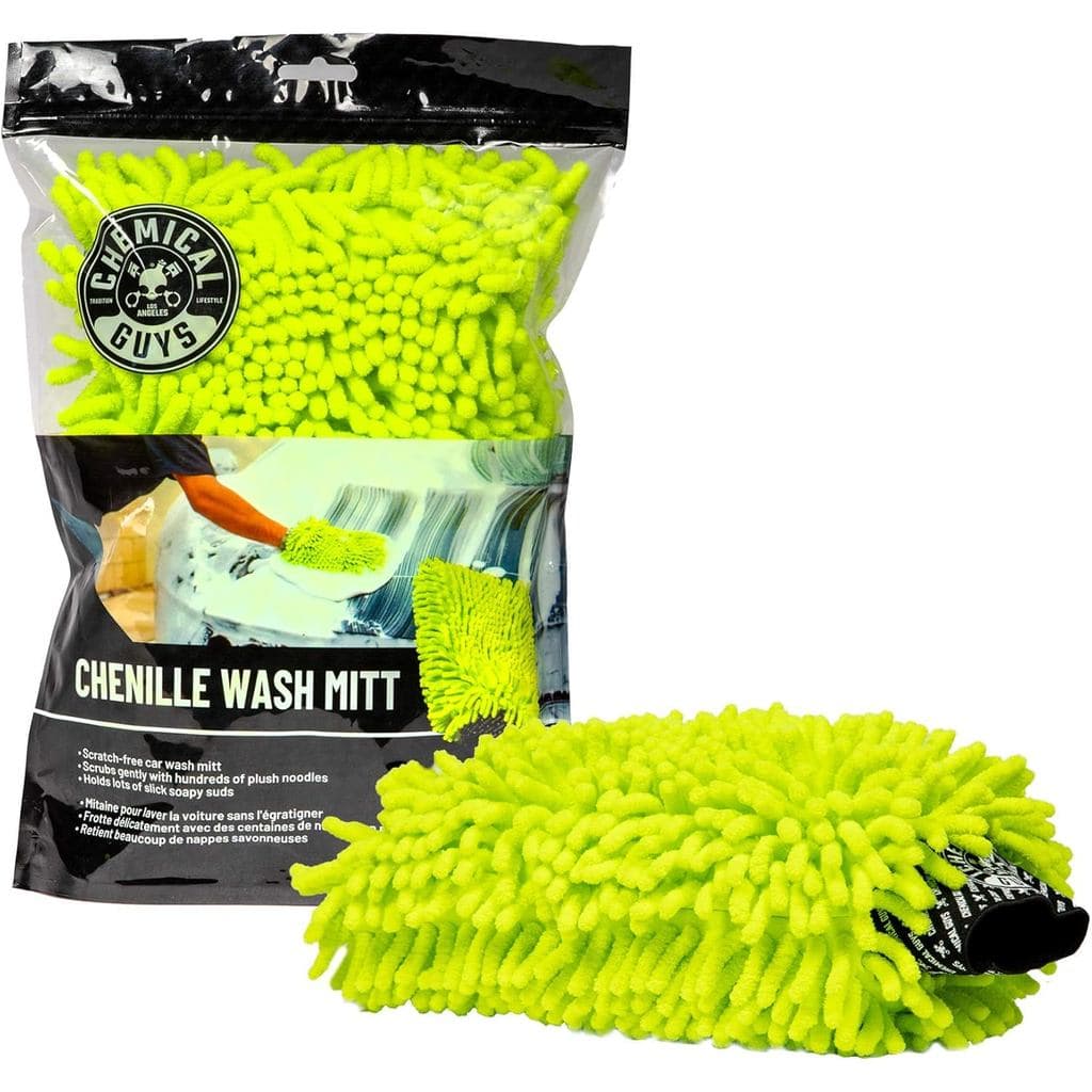 Luva de Lavagem de Microfibra Premium Anti-Risco Chenille da Chemical Guys para Lavagem de Carros - Verde Limão, Luva de