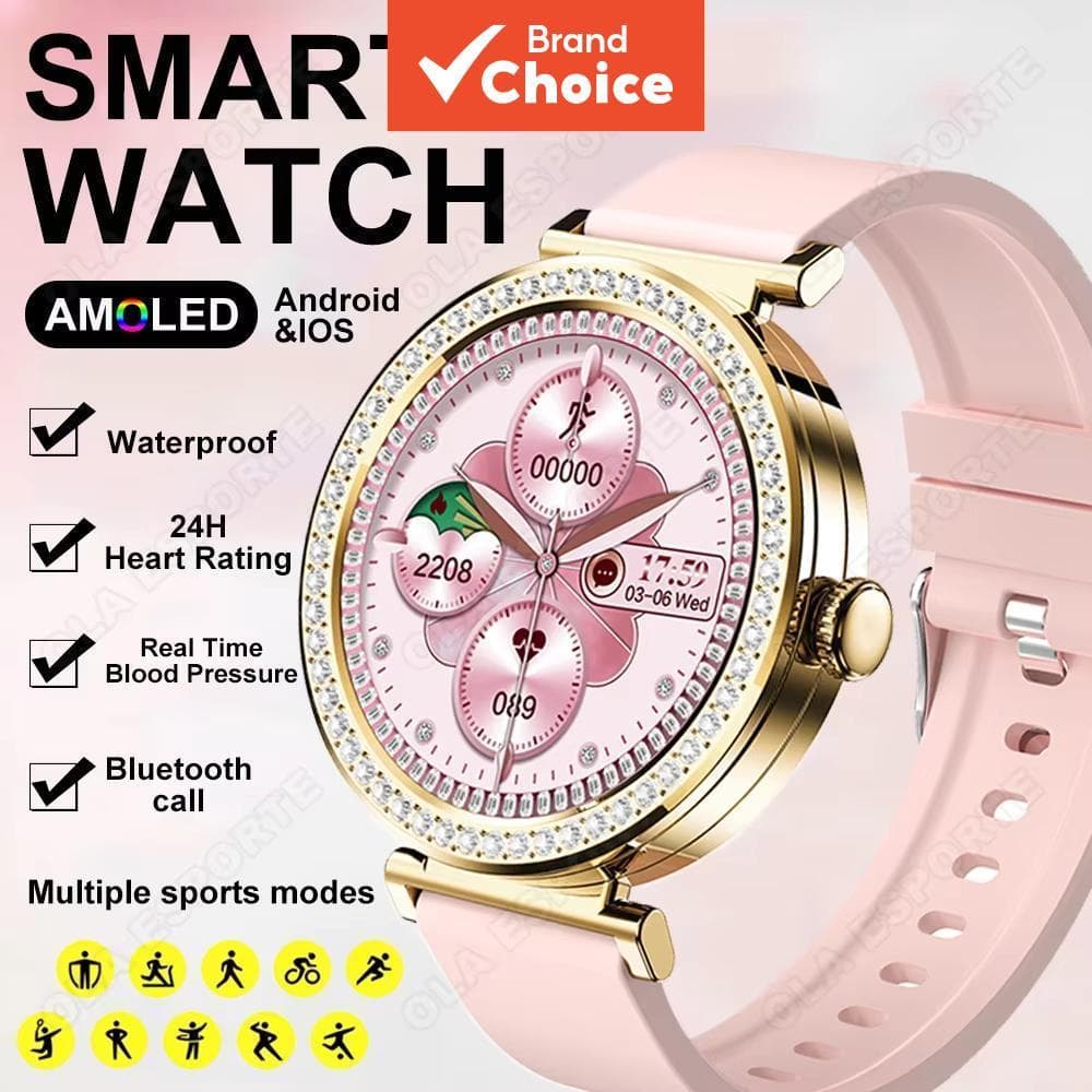 Novo Smartwatch Feminino com Monitoração de Frequência Cardíaca, Sono e Saúde, Tela Sensível ao Toque Completa e
