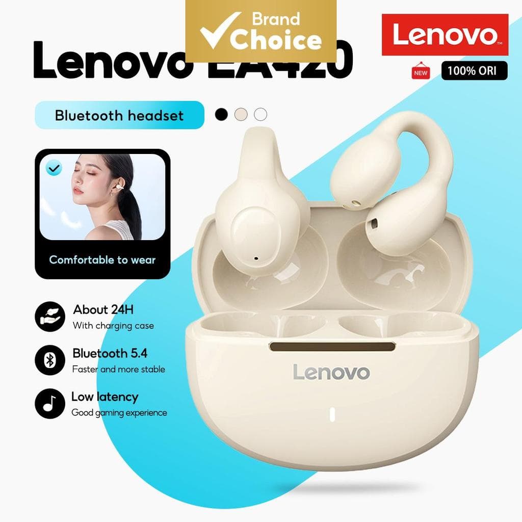 Lenovo EA420 Fones De Ouvido Sem Fio TWS Em Forma De U Tipo Clipe Bluetooth 5.4 Controle De Toque De Longa Duração Da Ba