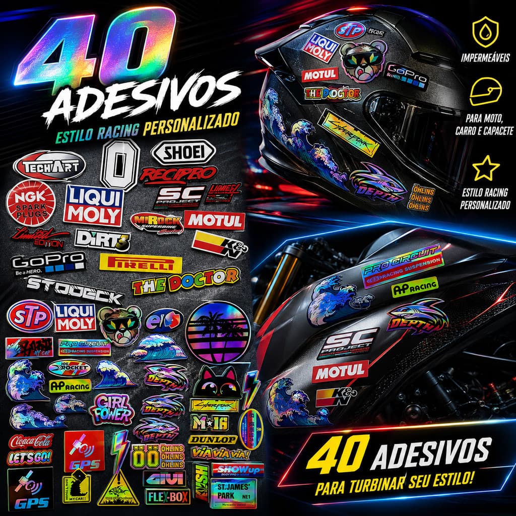 Conjunto De Adesivos Estilo Corrida 40 Peças À Prova D'água DIY Carro Motocicleta Capacete Decalque