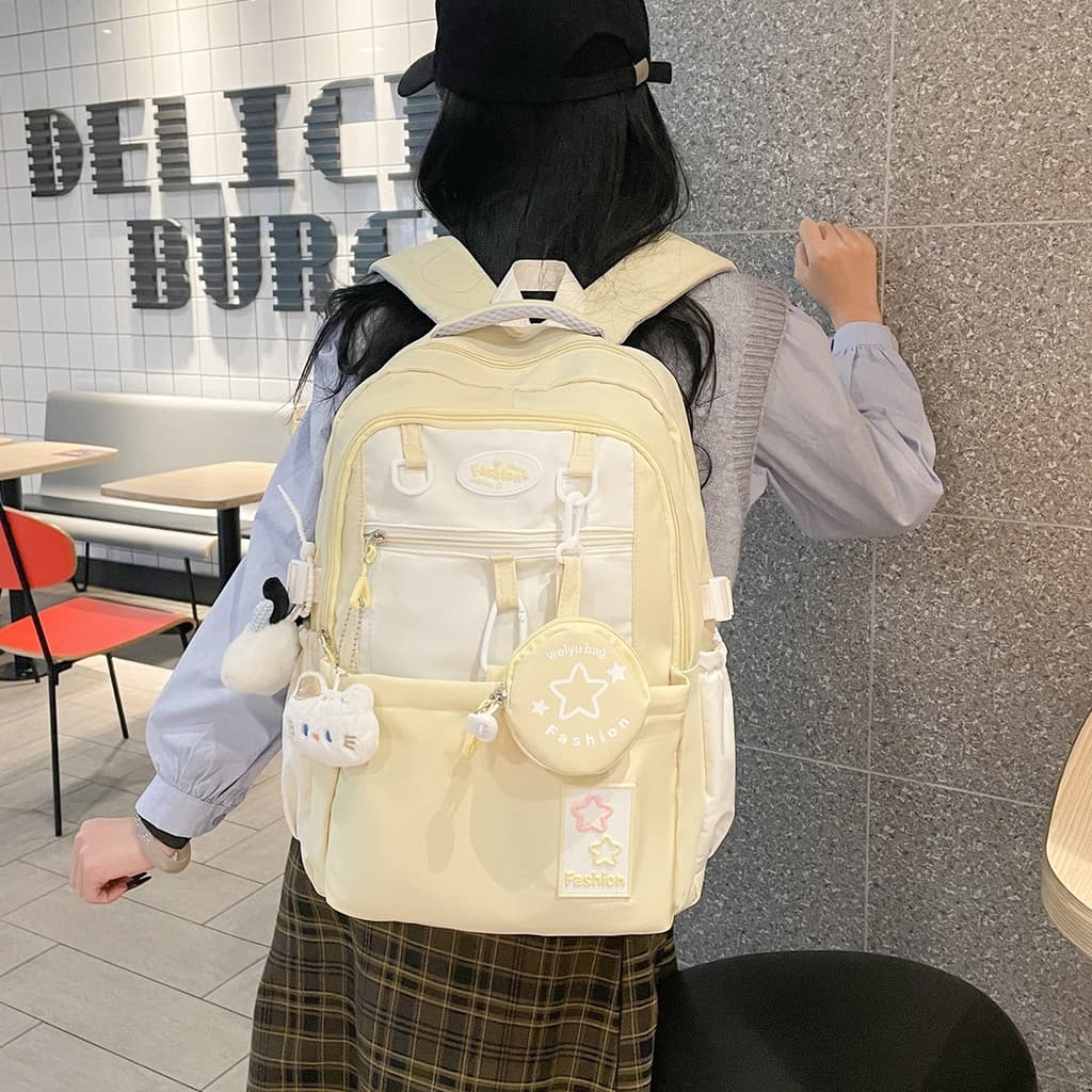 Versão coreana estrela impressão estudante mochila textura simples All-Match cordão mochila leve viagem lazer saco
