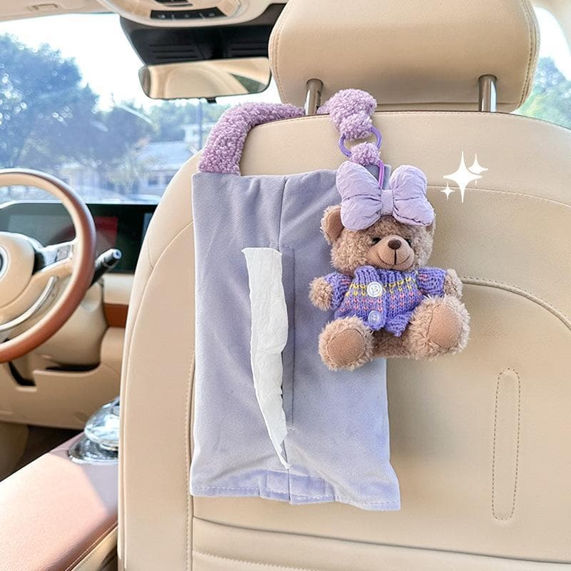 Caixa de tecido do carro 2026 novo estilo urso dos desenhos animados assento de carro volta pendurado caixa de papel pen