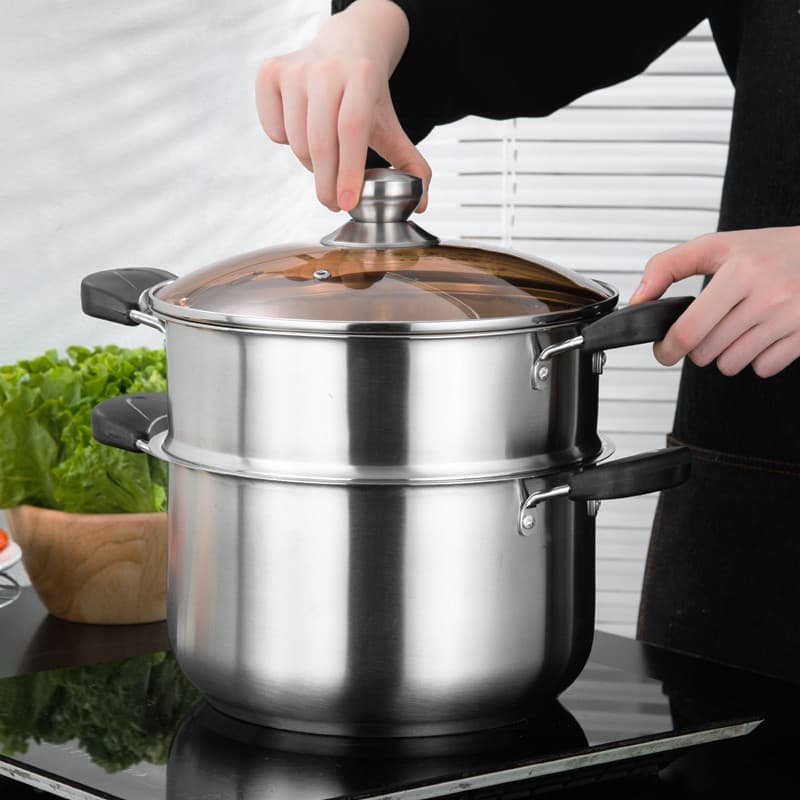 Panela de sopa pequena e pequena a vapor com vaporizador integrado, panela de camada dupla, fogão de indução doméstica,