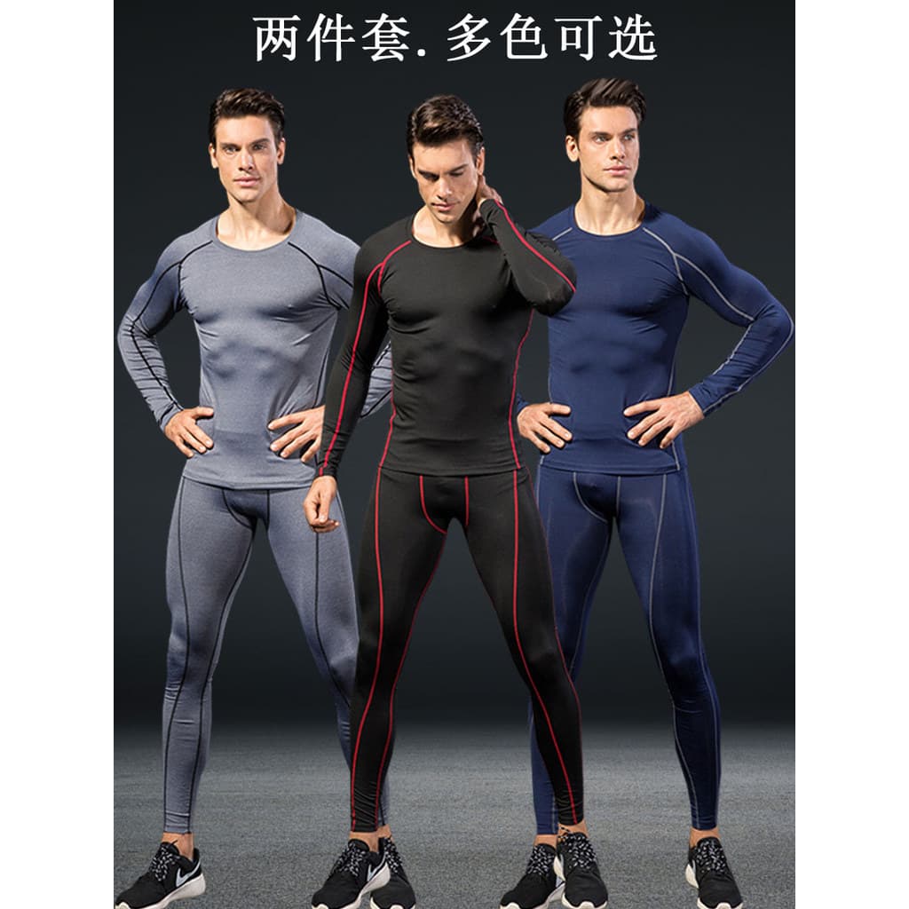 Terno de fitness masculino collants correndo treinamento camisa de manga comprida camisa de secagem rápida fitness roupa