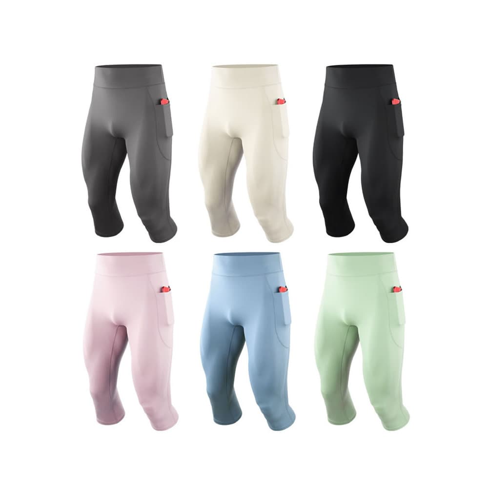 Cintura alta calças cortadas de Fitness dos homens Leggings esportivos alta elástica respirável de secagem rápida corren