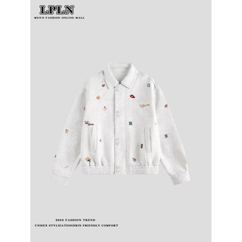 LPLN nacional Street Wear Floral bordado jaqueta das mulheres dos homens 2025 outono inverno novo produto lapela casal R