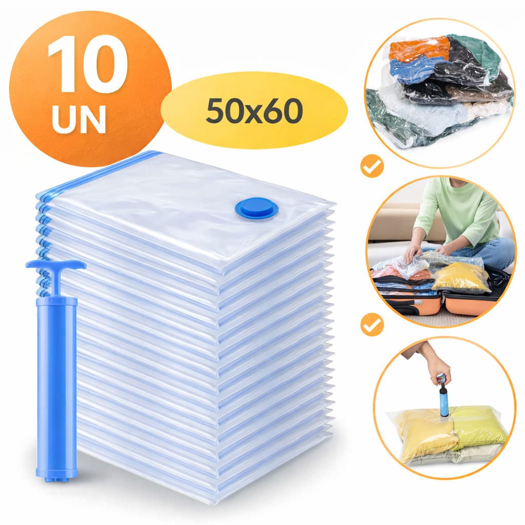 Kit 5/10 Saco A Vácuo 50x60 COM ou SEM Bomba Organização Para Roupas Viagem Exclusivo