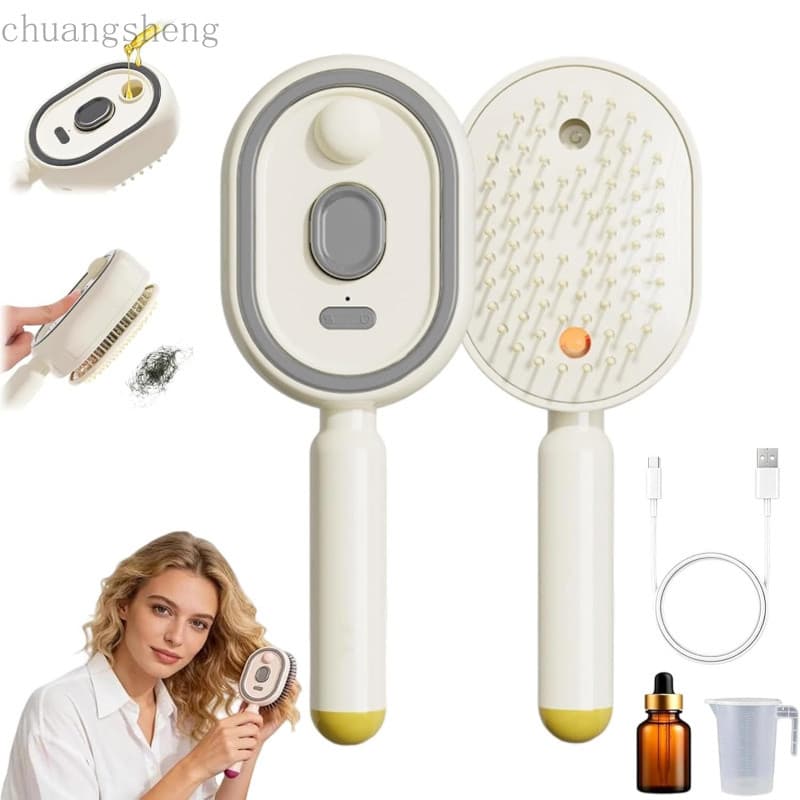 Escova de Massagem com Almofada de Ar e Spray Elétrico, Escova de Cabelo com Pulverizador de Água, Antiestática, Antienr