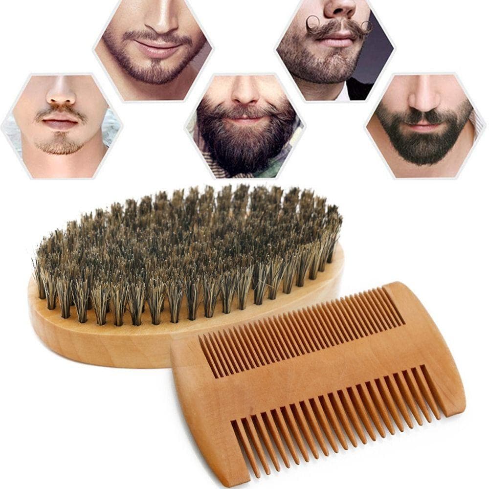 HUINET 2/3pcs Conjunto De Escova E Pente Para Barba , Kit De Bigode Masculino Antiestático Com Cerdas De Javali , Profis