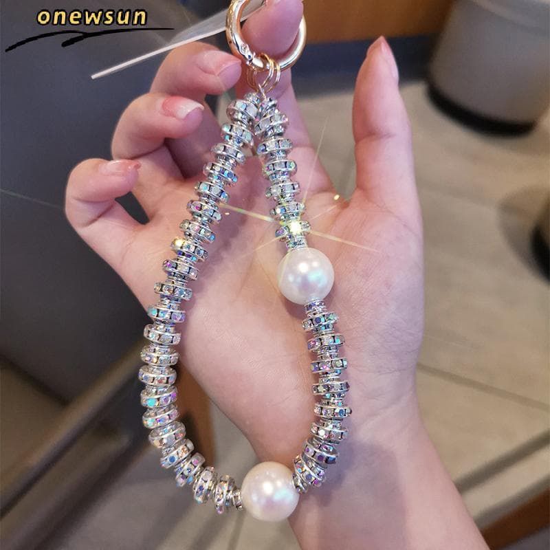 Luxo Strass Pérola Cordão Do Telefone Móvel High-end Caso Universal Versátil Corrente Anti-Perda