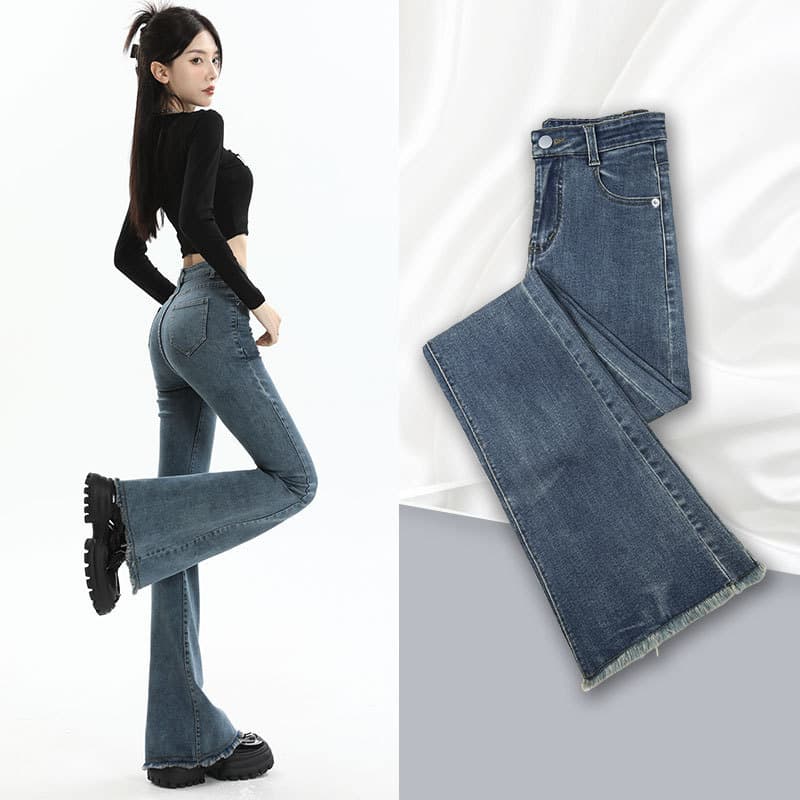 Calças Jeans Micro-flare Femininas, Novo Estilo Primavera/Outono 2026, Cintura Alta, Efeito Emagrecedor, Estilo Retrô Am