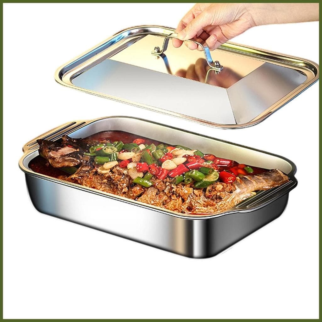 Churrasqueira Pan Bandeja De Cozimento De Aço Inoxidável Com Tampa Grill Frigideira Para Churrasco Peixe Carne Legumes C