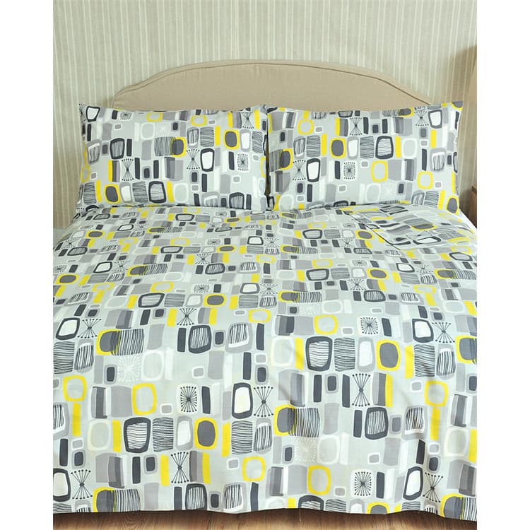 Reino Unido 200X200 + 2/50X75 Estudo Tamanho DUPLO Amarelo Cinza Impresso Capa de edredão de poliéster Conjunto de três