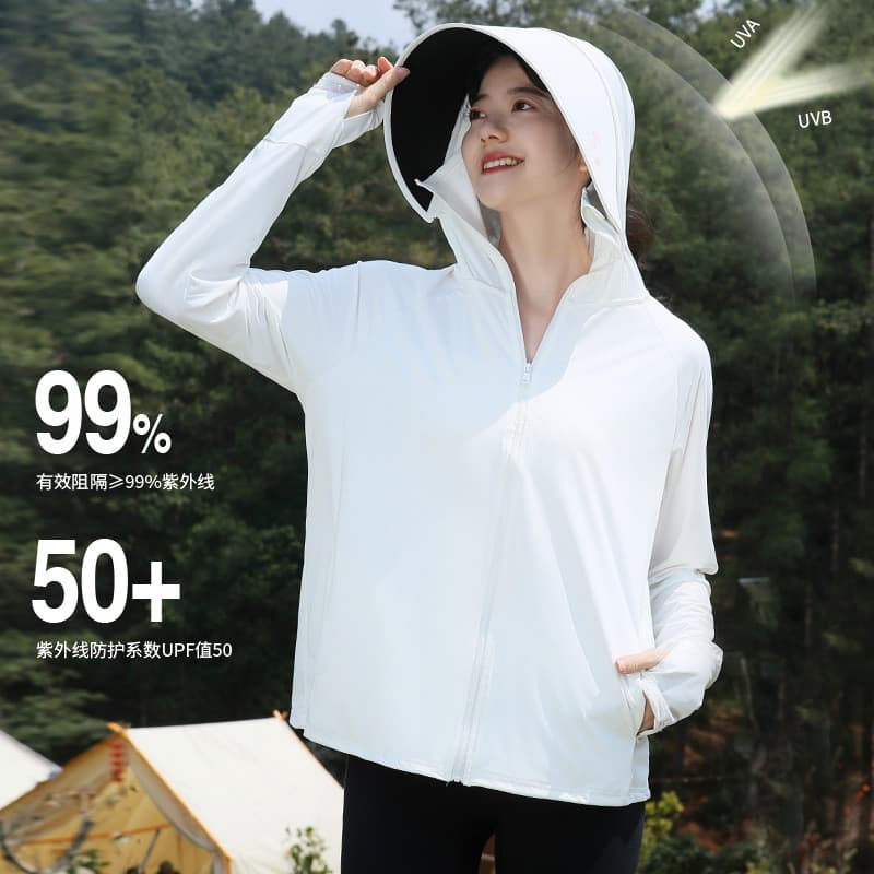 Roupas De Proteção Solar Femininas De Seda Gelada De Verão 2026 , Capuz Grande , Respirável , À Prova De Roxo , Pesca Ao